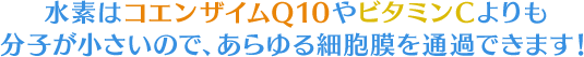 水素はコエンザイムQ10やビタミンCよりも分子が小さいので、あらゆる細胞膜を通過できる!