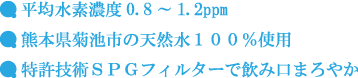 平均水素濃度0.8～1.2ppm 熊本県菊池市の天然水100%使用 特許技術SPGフィルターで飲み口まろやか